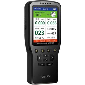 VSON Air Quality Monitor, Formaldehyde Detector, Temperature and Humidity Meter, Dust Tester, Detect Indoor HCHO/TVOC/PM2.5/PM10/PM1.0, Colorful LCD Screen & USB Charging