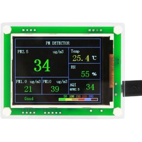 Air Quality Detector, PM2.5 Air Quality Monitor Meter Multifunctional Testing PM1.0, PM10.0, PM2.5, AQI, Temperature, Humidity, Particulate Matter for Home, Office, Car, Outdoor, Indoor.