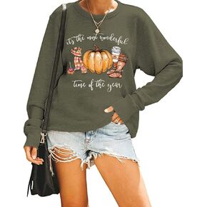 Beopjesk Graphic Printed Sweatshirt for Women Family Christmas Pullover Fall Winter Halloween Thanksgiving Tees Tops