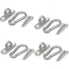 4Pcs Stainless Steel 1.8 inch Pad Eye Plate U Hooks Stainless Steel Snap Hook,Marine Hardware Staple Hook Loop with Screws