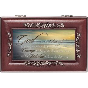 Cottage Garden Serenity Prayer Ocean Waves Rose Wood Finish Jewelry Music Box Plays You are My Sunshine