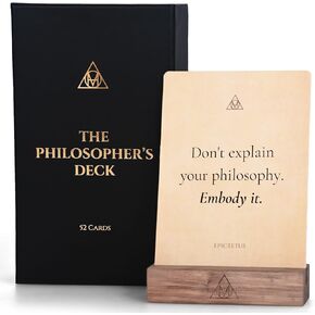 The Philosopher’s Deck - 52 Daily Stoic Motivational Cards with Display Stand and Journal Prompts Designed for Personal Growth, Gifts for Men and Women, Perfect Office Decor for Men