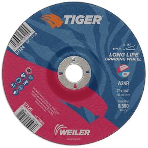 Weiler 56468 7" X 1/4" Wolverine Type 27 Grinding Wheel, A24R, 5/8"-11 Nut (Pack of 10)
