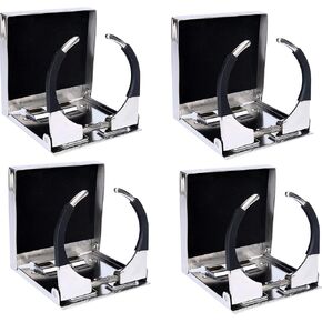 Amarine Made 4-Pack Bigger Stainless Steel Adjustable Folding Drink Holders Marine Boat Caravan car for Mug Cup up to Dia 3-3/8"