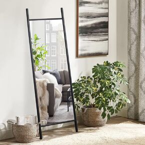 NeuType 65" x 22" Full Length Mirror Large Ladder Style Mirror Solid Wood Frame Full Length Mirror for Wall, Large Bedroom Mirror, Wall Mounted or Leaning Against Wall, Black (No Stand)