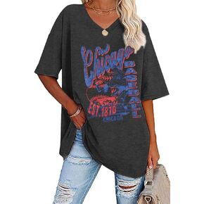 FLOYU Chicago Baseball Shirt Baseball Mama - T-Shirt Women 90's Oversized Graphic Tee Chicago Fan Shirt