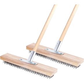 Steel Brooms, 2PCS 11.8" Wire Broom Brush with Robust Metal Holder, Wire Broom Head with Socket for Wooden Handle, Metal Broom Garden Broom for Household Kitchen Catering Commercial-Silver