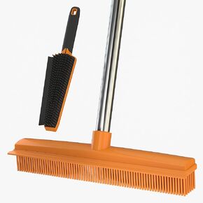 Rubber Broom for Pet Hair Removal with 57" Long Handle,Carpet Rake for Fluff Carpet with Squeegee,Dog Cat Fur Remover Rug Brush Broom,Hardwood Floor,Tile,Window,Portable Detailing Lint Remover Brush