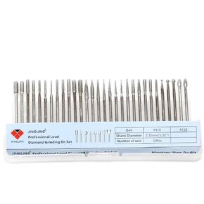 JINGLING Diamond Grinding Bits Set Stone Carving Tools Jewelry Files 3/32" Shank for Nail Drill Pack of 30Pcs