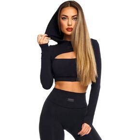 Workout Hoodie for Women Gym Cropped Top Athletic Sweatshirt Jacket Breathable Pullover Workout Crop Top