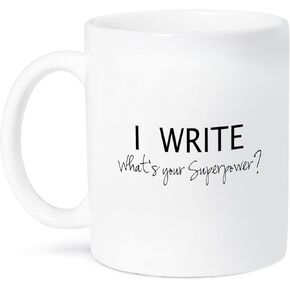 3dRose mug_194455_1 I Write Whats Your Superpower Fun Gift for Writers Writing Love Ceramic Mug, 11-Ounce
