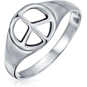 Bling Jewelry Open Symbol World Peace Sign Ring For Teen For Women .925 Sterling Silver Spilt Shank Band