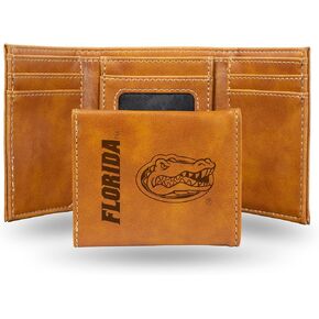 NCAA University of Florida Men’s Tri Fold Brown Wallet- Premium 10 Pocket Laser-Engraved Team Logo on Vegan Leather- Minimalist Design, Flip ID Window, Credit Card Holder- Ideal Men’s Gift