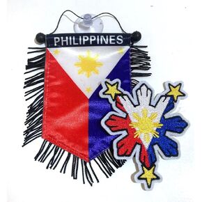 Philippines Car Accessories Flag with Embroidered Filipino Flag Patch easy iron on patch Home decoration Automobiles wall door windows and more- Display Your Filipino Pride on the Go