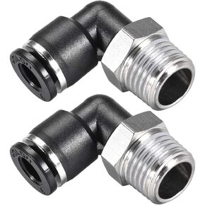 uxcell Push To Connect Tube Fitting Male Elbow 6mm Tube OD X 1/4NPT Thread Pneumatic Air Push Fit Lock Fitting 2pcs