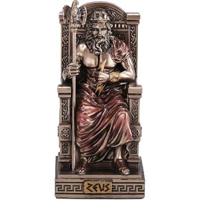 Veronese Design 3 3/8 Inch Zeus Sitting On Throne Holding Thunderbolt Resin Sculpture Painted Bronze Finish Miniature
