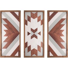 flangairy Aztec Wall Decor 3pcs, Wooed Western Wall Art, Native American Tribal Southwestern Boho Living Room Bedroom Kitchen Bathroom Southwest Farmhouse Modern Rustic Home Decorations