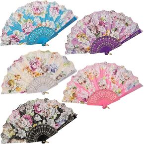 5Pcs Floral Folding Hand Fan Colorful Rose Flower Plastic Folding Hand Fan Small Vintage Style Folding Hand Fans Dancing Party Hand Folding Fans for Girls Women(Random Color)