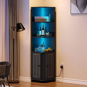 YITAHOME Corner Cabinet with LED Lights, 71.1“ Corner Bookshelf and Bookcase with Storage, Modern Display Corner Shelf for Living Room, Bedroom, Dining Room, Kitchen, Black (1 PC)