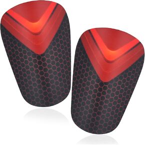 2pcs Mini Soccer Shin Guards, 3.15x1.97in Extra Small Shin Pads Protective Gear for Women Men Boys Girls Soccer Players (Red, Black)