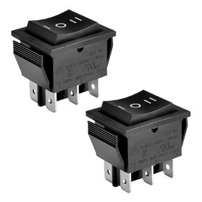 Rocker Switch ON-OFF-ON DPDT 6 Terminals 16A 250VAC Black 2Pack