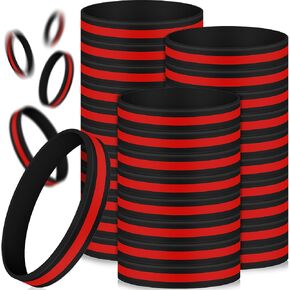 50 Pack Thin Red Line Rubber Wristband Silicone Bracelet for Firefighter Awareness Support