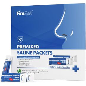 FireAnt Saline Packets Sinus Rinse, 70 Premixed Neti Pot Salt Packets for Nasal Rinse, All Natural, Pharmaceutical Grade, and PH Balanced - 70 Count
