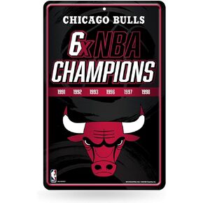 Rico Industries NBA Chicago Bulls Champ Large Metal Sign 11" x 17" Large Metal Home Décor Sign