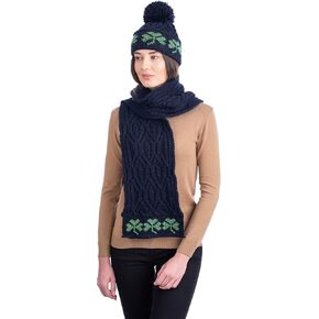 SAOL 100% Merino Wool Green Shamrock - Pom Pom Hat for Women