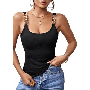 MakeMeChic Women's Casual Solid Spaghetti Strap Sleeveless Camisole Tops Ribbed Knit Tank Top