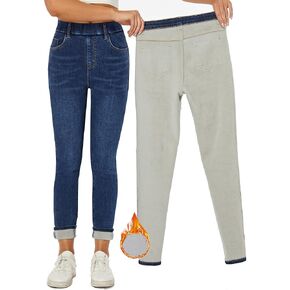 Yehopere Women's Winter Jeans High Waist Pull on Fleece Thicken Elastic Waist Jeans