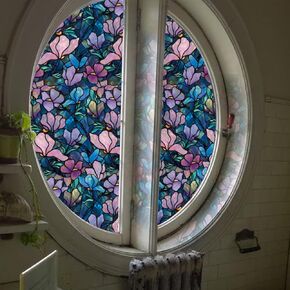 Hand-Drawn Green Leaves Window Film Cling Decorative Double-Sided Stained Glass Cling Window Film for Glass Cover Stained Glass Decals 16.92"x112.9"
