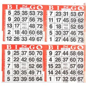 4 on Orange Bingo Paper Game Cards - 750 Sheets - 8 Inch Square Size Disposable Sheet - Made in USA
