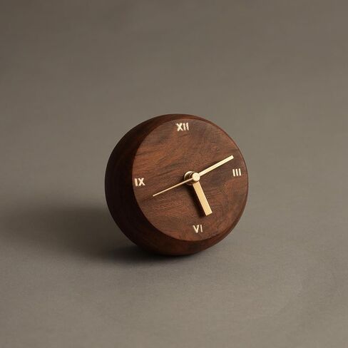 OBJECTRY-Wooden Desk Clock–Ball Monitor-Decorative Clock– Easy to Read Silent Sweep Mantle Clock – Quiet Tabletop wood Clocks with Wood Body-Timeless Elegance-Brown in Saudi Arabia