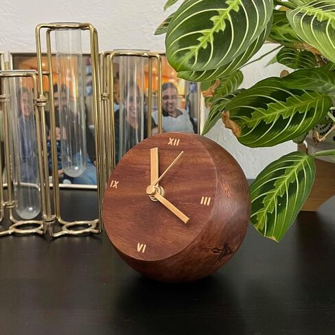 OBJECTRY-Wooden Desk Clock–Ball Monitor-Decorative Clock– Easy to Read Silent Sweep Mantle Clock – Quiet Tabletop wood Clocks with Wood Body-Timeless Elegance-Brown in Saudi Arabia