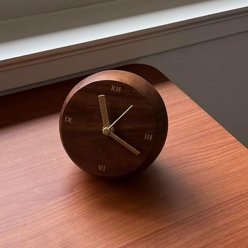 OBJECTRY-Wooden Desk Clock–Ball Monitor-Decorative Clock– Easy to Read Silent Sweep Mantle Clock – Quiet Tabletop wood Clocks with Wood Body-Timeless Elegance-Brown in Saudi Arabia