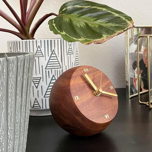 OBJECTRY-Wooden Desk Clock–Ball Monitor-Decorative Clock– Easy to Read Silent Sweep Mantle Clock – Quiet Tabletop wood Clocks with Wood Body-Timeless Elegance-Brown in Saudi Arabia