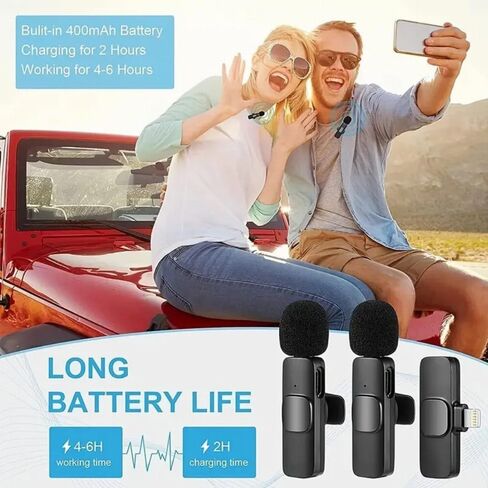 ميكروفون لاسلكي، لأجهزة iPhone وiPad، Lavalier Lapel، لاسلكي، متعدد الاتجاهات، ميكروفون مكثف للمقابلات، والبودكاست، ومدونات الفيديو، ويوتيوب، وتسجيل واضح للغاية، ومنشئ المحتوى in Kuwait