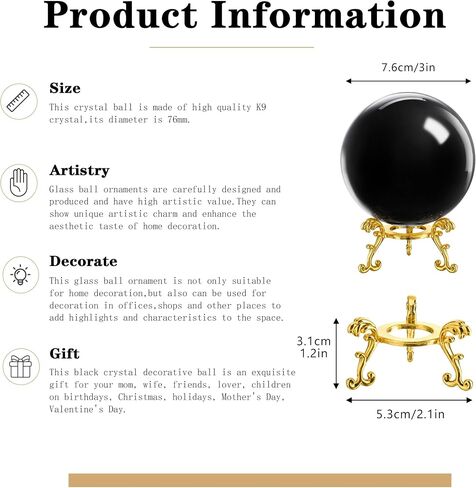 60mm Black Crystal Balls Glass Decorative Ball for Home Decoration Healing Sphere with Gold Stand Fengshui Balls Ornaments for Women Gift in Saudi Arabia