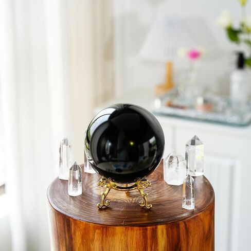 60mm Black Crystal Balls Glass Decorative Ball for Home Decoration Healing Sphere with Gold Stand Fengshui Balls Ornaments for Women Gift in Saudi Arabia