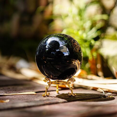 60mm Black Crystal Balls Glass Decorative Ball for Home Decoration Healing Sphere with Gold Stand Fengshui Balls Ornaments for Women Gift in Saudi Arabia