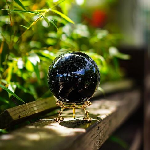 60mm Black Crystal Balls Glass Decorative Ball for Home Decoration Healing Sphere with Gold Stand Fengshui Balls Ornaments for Women Gift in Saudi Arabia