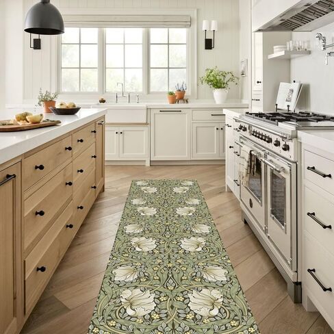 Machine Washable Runner Rugs 2'x5',William Morris Vintage Floral Runners for Hallways,Blue/Pink Elegant Flower Thin Rug Soft Non Slip Carpet Throw Rug for Kitchen Laundry Room Bedroom in Saudi Arabia