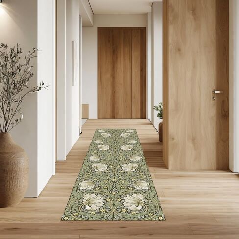 Machine Washable Runner Rugs 2'x5',William Morris Vintage Floral Runners for Hallways,Blue/Pink Elegant Flower Thin Rug Soft Non Slip Carpet Throw Rug for Kitchen Laundry Room Bedroom in Saudi Arabia
