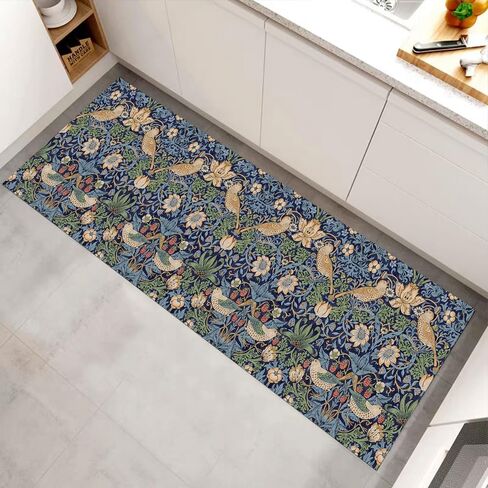 Machine Washable Runner Rugs 2'x5',William Morris Vintage Floral Runners for Hallways,Blue/Pink Elegant Flower Thin Rug Soft Non Slip Carpet Throw Rug for Kitchen Laundry Room Bedroom in Saudi Arabia