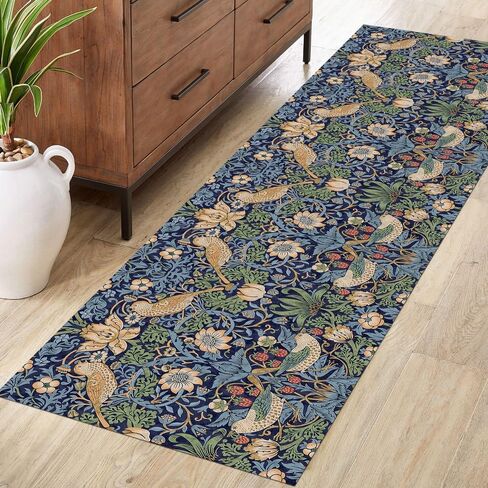 Machine Washable Runner Rugs 2'x5',William Morris Vintage Floral Runners for Hallways,Blue/Pink Elegant Flower Thin Rug Soft Non Slip Carpet Throw Rug for Kitchen Laundry Room Bedroom in Saudi Arabia