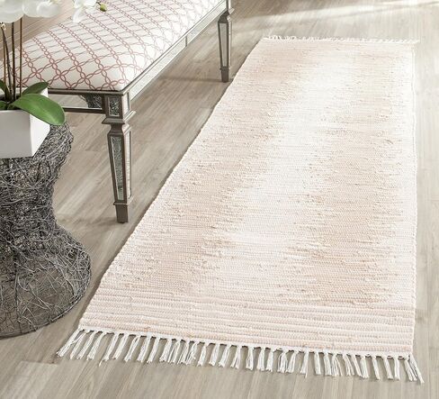 سجادة SAFAVIEH Montauk Collection Accent - 3' x 5'، بيج، قطن مهدب مصنوع يدويًا، مثالية للمناطق ذات حركة المرور العالية في المدخل، غرفة المعيشة، غرفة النوم (MTK752A) in Saudi Arabia