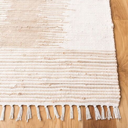 سجادة SAFAVIEH Montauk Collection Accent - 3' x 5'، بيج، قطن مهدب مصنوع يدويًا، مثالية للمناطق ذات حركة المرور العالية في المدخل، غرفة المعيشة، غرفة النوم (MTK752A) in Saudi Arabia