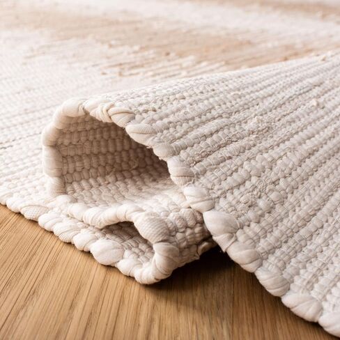 سجادة SAFAVIEH Montauk Collection Accent - 3' x 5'، بيج، قطن مهدب مصنوع يدويًا، مثالية للمناطق ذات حركة المرور العالية في المدخل، غرفة المعيشة، غرفة النوم (MTK752A) in Saudi Arabia