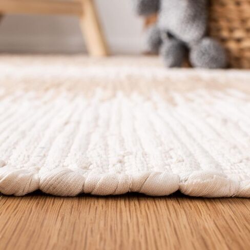 سجادة SAFAVIEH Montauk Collection Accent - 3' x 5'، بيج، قطن مهدب مصنوع يدويًا، مثالية للمناطق ذات حركة المرور العالية في المدخل، غرفة المعيشة، غرفة النوم (MTK752A) in Saudi Arabia